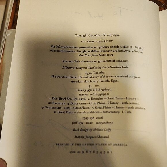 The Worst Hard Time - Timothy Egan - Signed First Edition - Picture 3 of 5